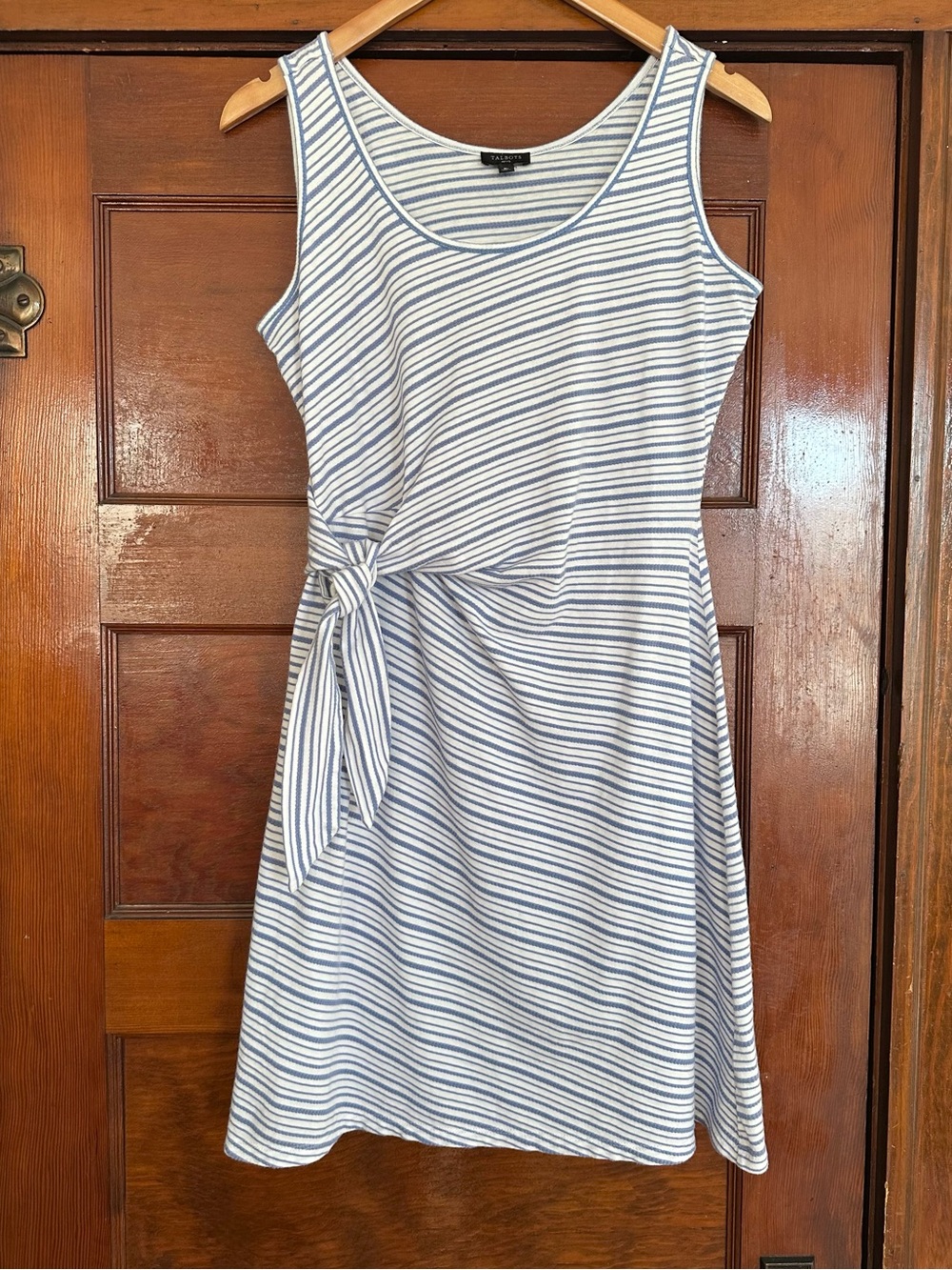 Talbots White Blue Stripe Dress Size Medium Petite Beach Vacation Casual Chic
